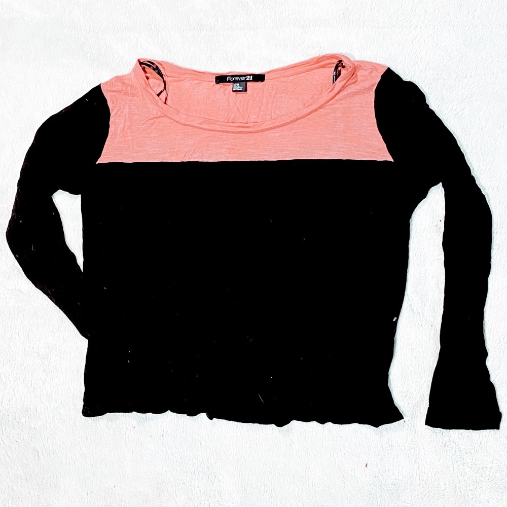 Forever 21 Black Color Blocked Long Sleeve Top